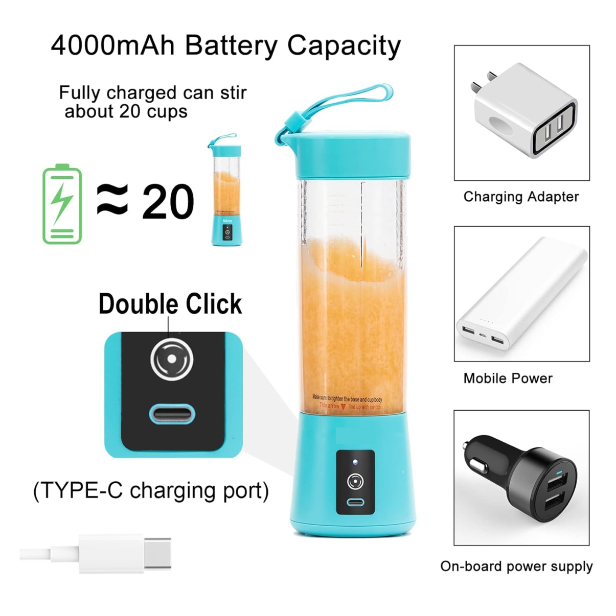 Mini Licuadora Portátil Recargable 380 ml - Image 3