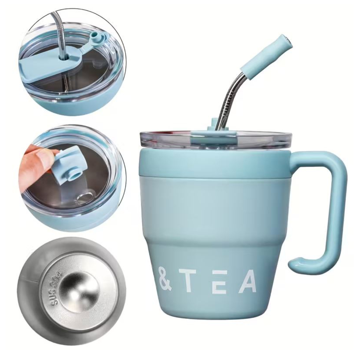 Taza Térmica de Acero Inoxidable con Pajilla 480 ml - Image 5