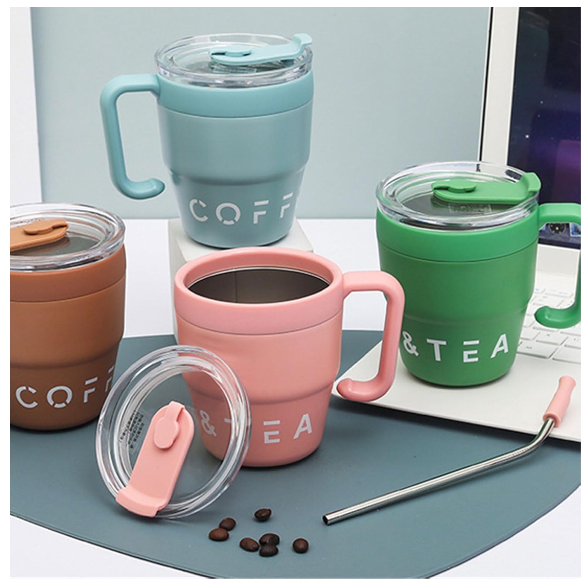 Taza Térmica de Acero Inoxidable con Pajilla 480 ml